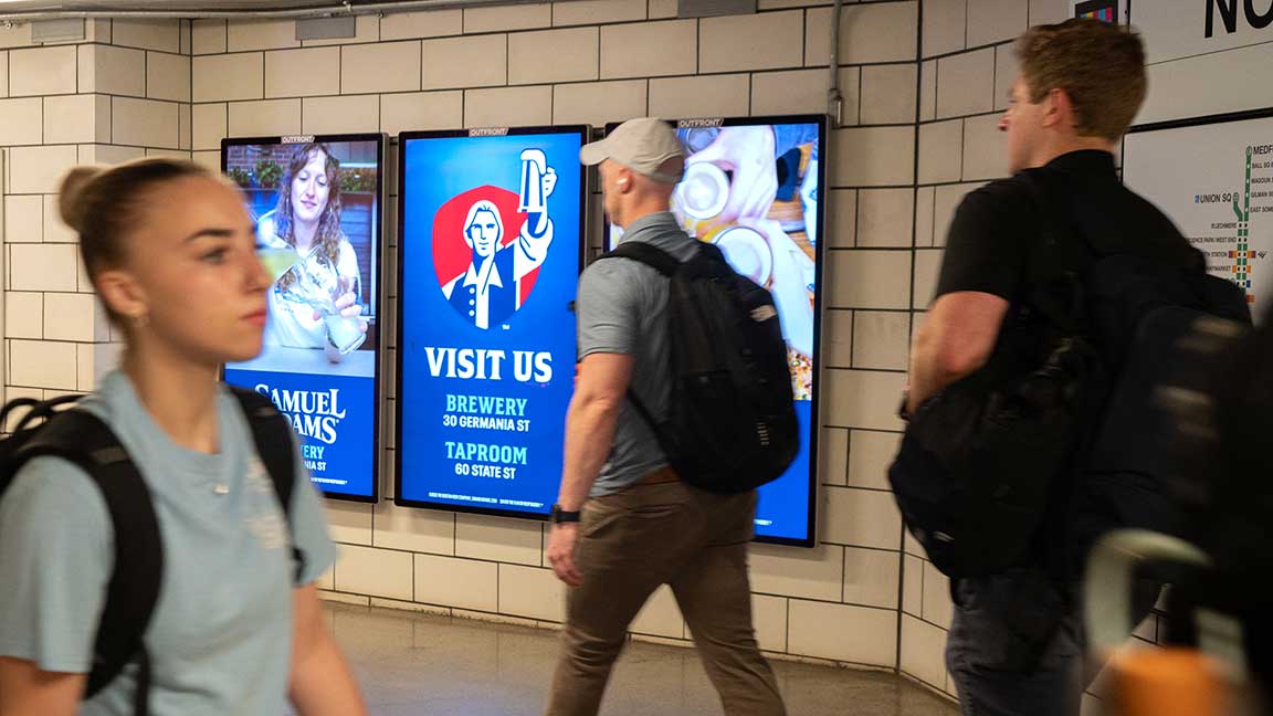 Boston subway Liveboard DOOH ad for Samuel Adams brewery & taproom
