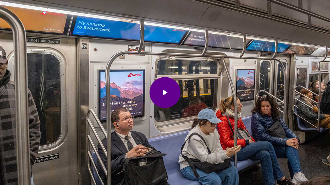 Swiss International Airlines NYC subway DOOH advertising campaign on Livecard MAX