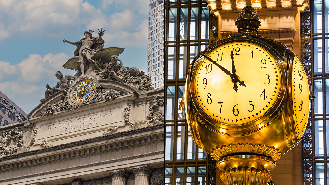 Clocks outside and inside Grand Central Terminal– Photos courtesy of Getty Images