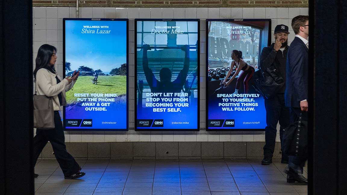 Creators 4 Mental Health Moments by OUTFRONT campaign on NYC Subway Liveboards