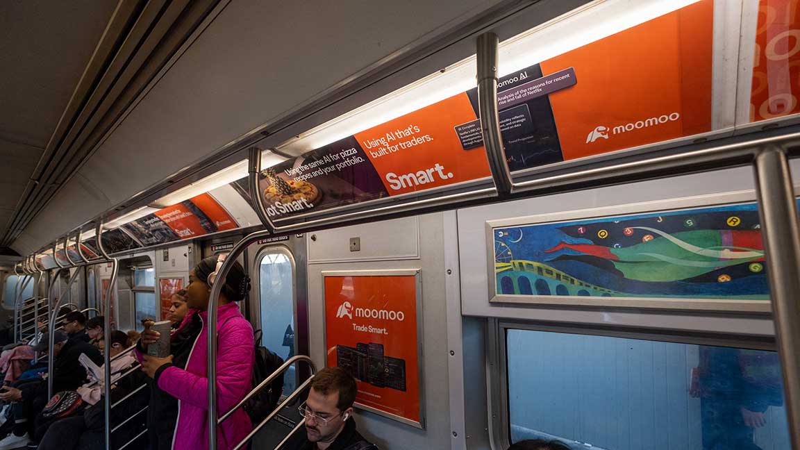Brand Train interior advertisement for Moomoo
