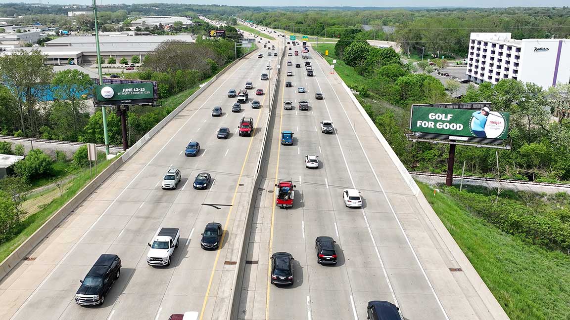 Meijer LPGA billboards spanning interstate in Grand Rapids