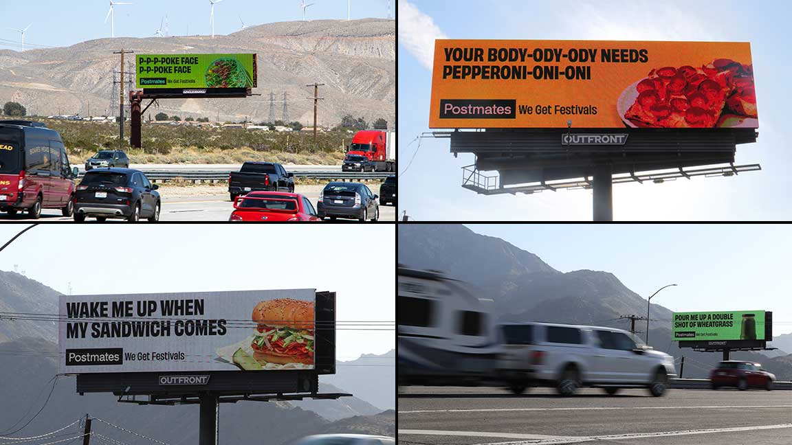 Postmates digital billboards based on song lyrics from Coachella performers