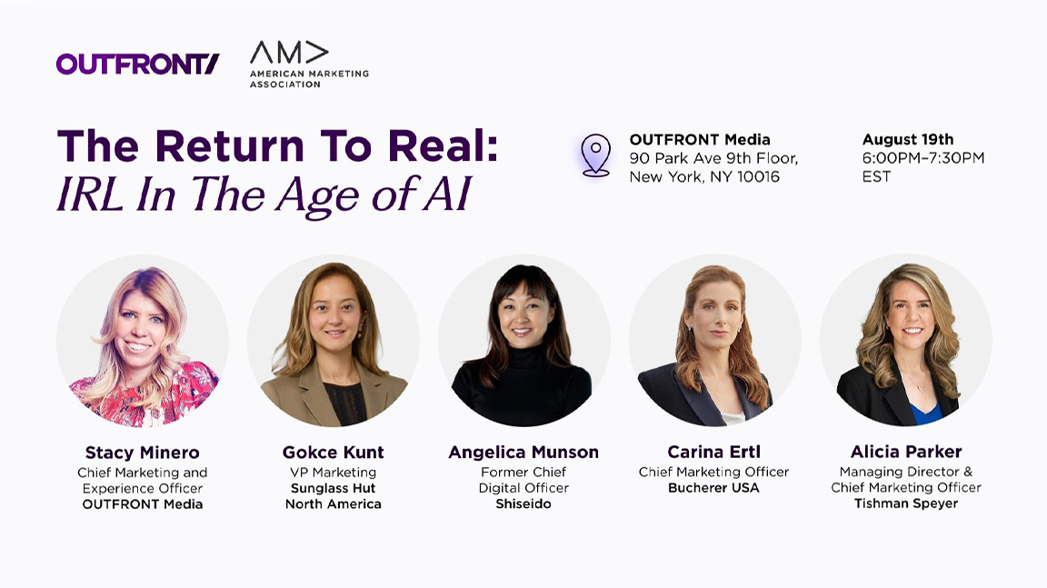 Promo flyer for OUTFRONT x AMA panel, The Return to Real: IRL in the Age of AI