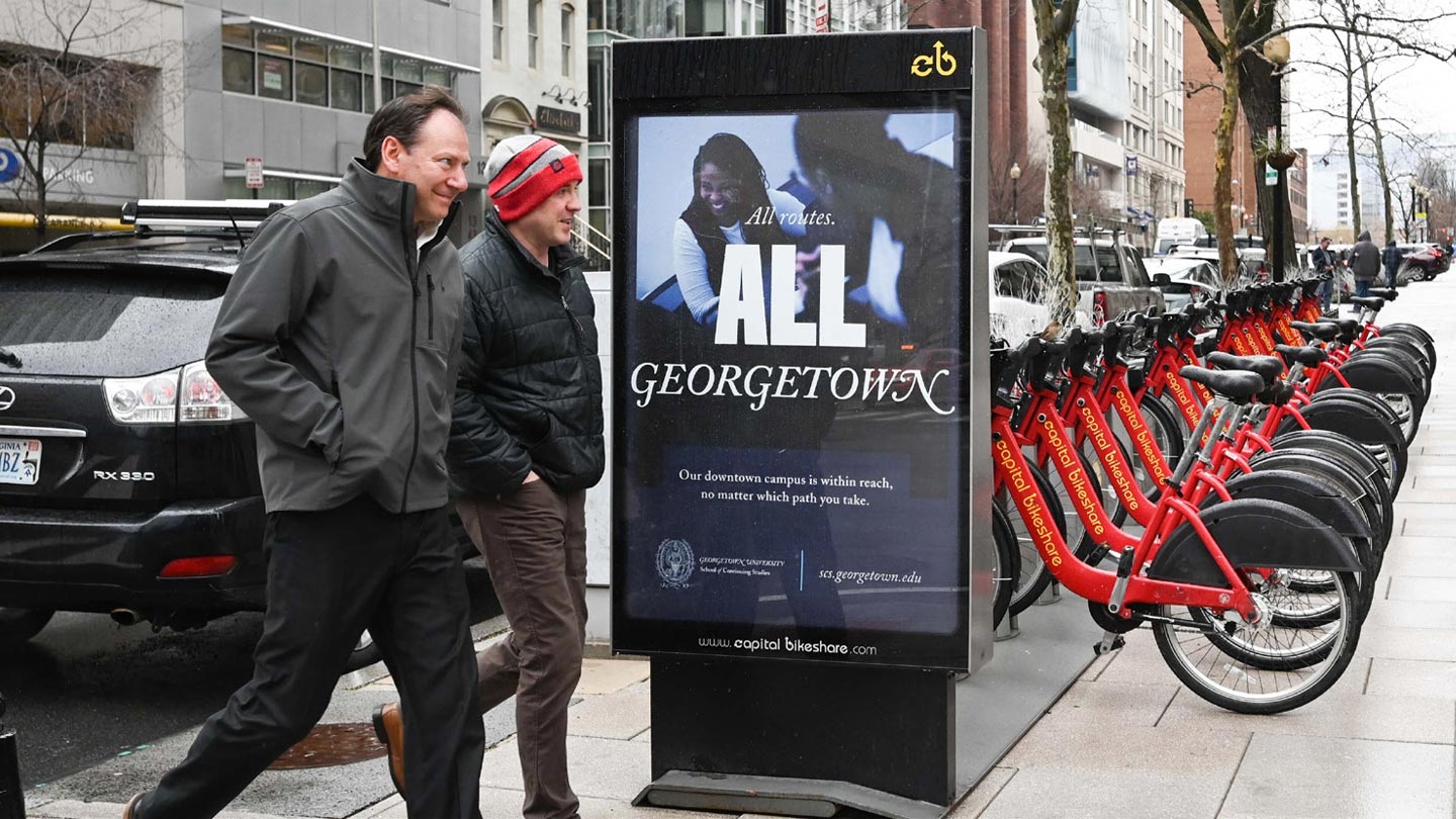 bike share out of home advertising for georgetown university in washington dc