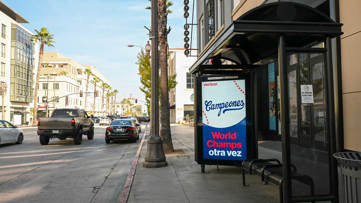 Digital shelter ad in Los Angeles for Verizon, celebrating the Dodgers’ World Series victory