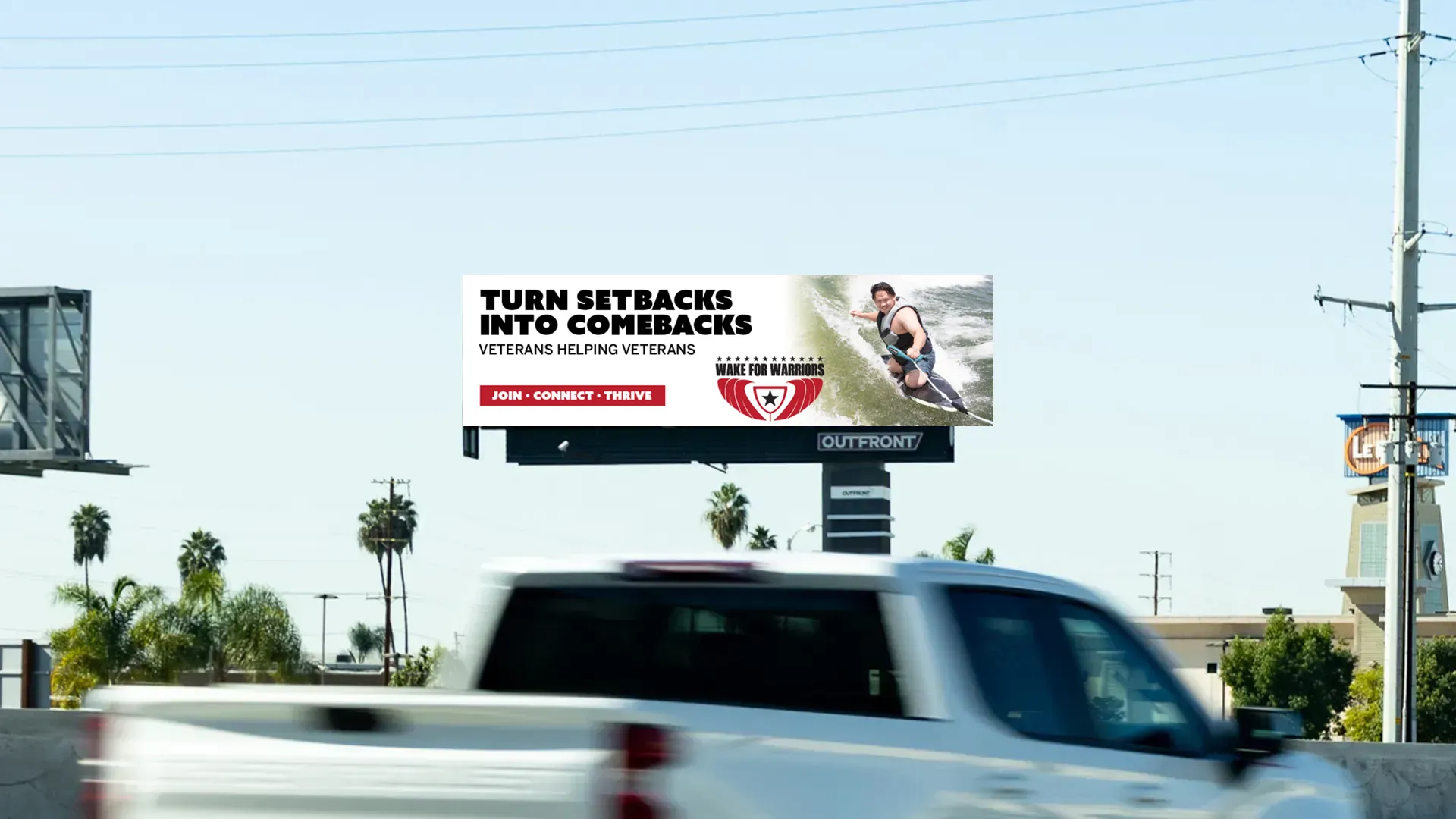 Wake for Warriors digital billboard alongside highway