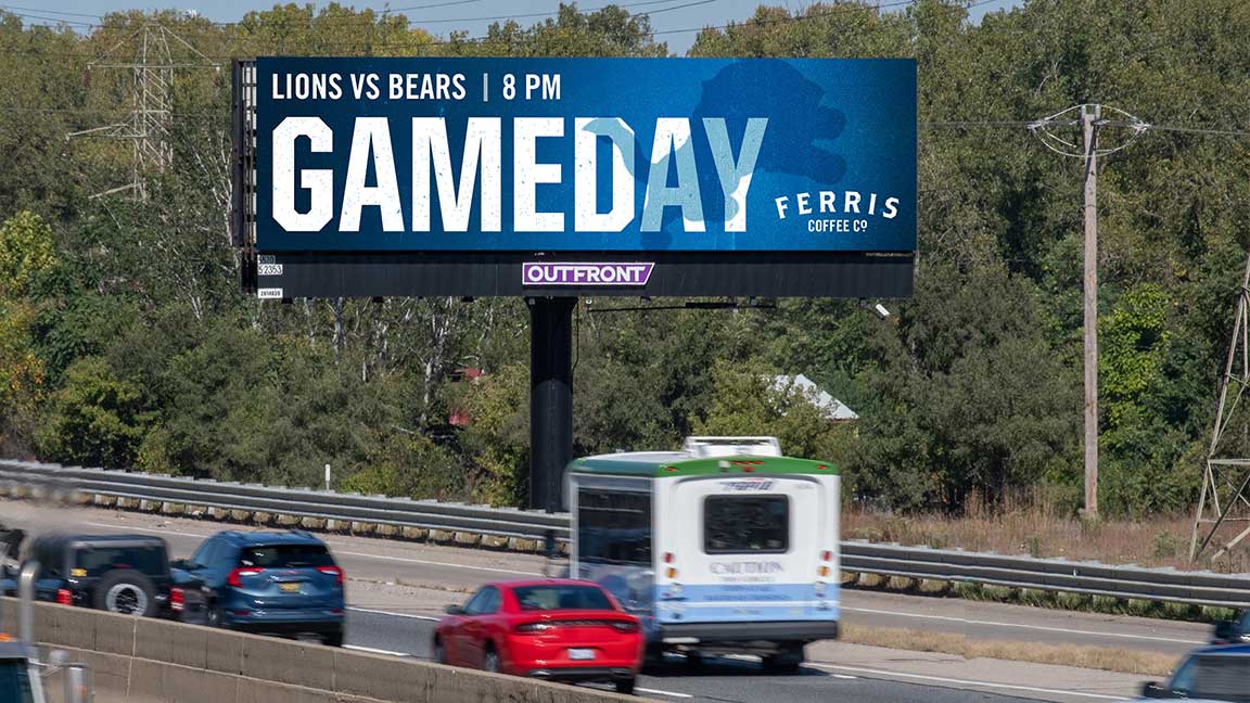 Ferris Coffee & Nut Co. digital out of home campaign in Michigan with contextually relevant gameday creative