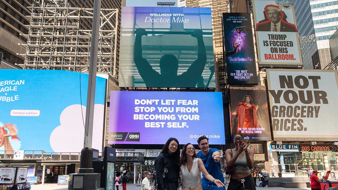 Vivian Tu, Shira Lazar, Frankie Grande, and Nimay Ndolo at Creators 4 Mental Health activation in Times Square