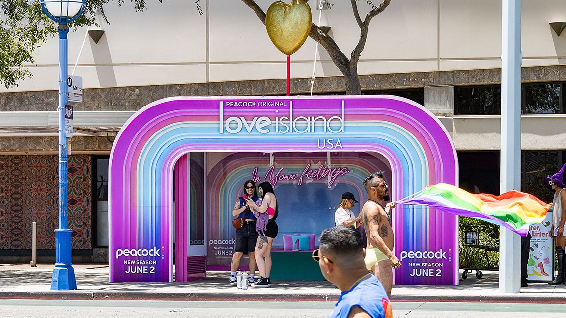 Another Peacock Love Island bus shelter in West Hollywood