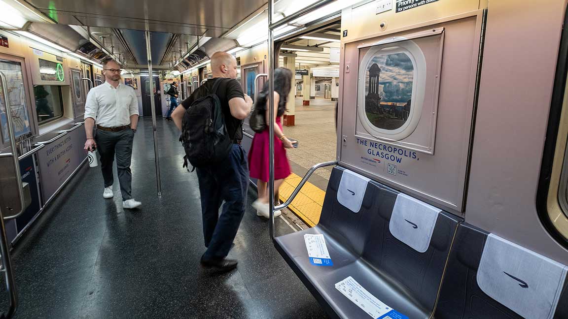 Interior of British Airways wrapped NYC Subway Shuttle