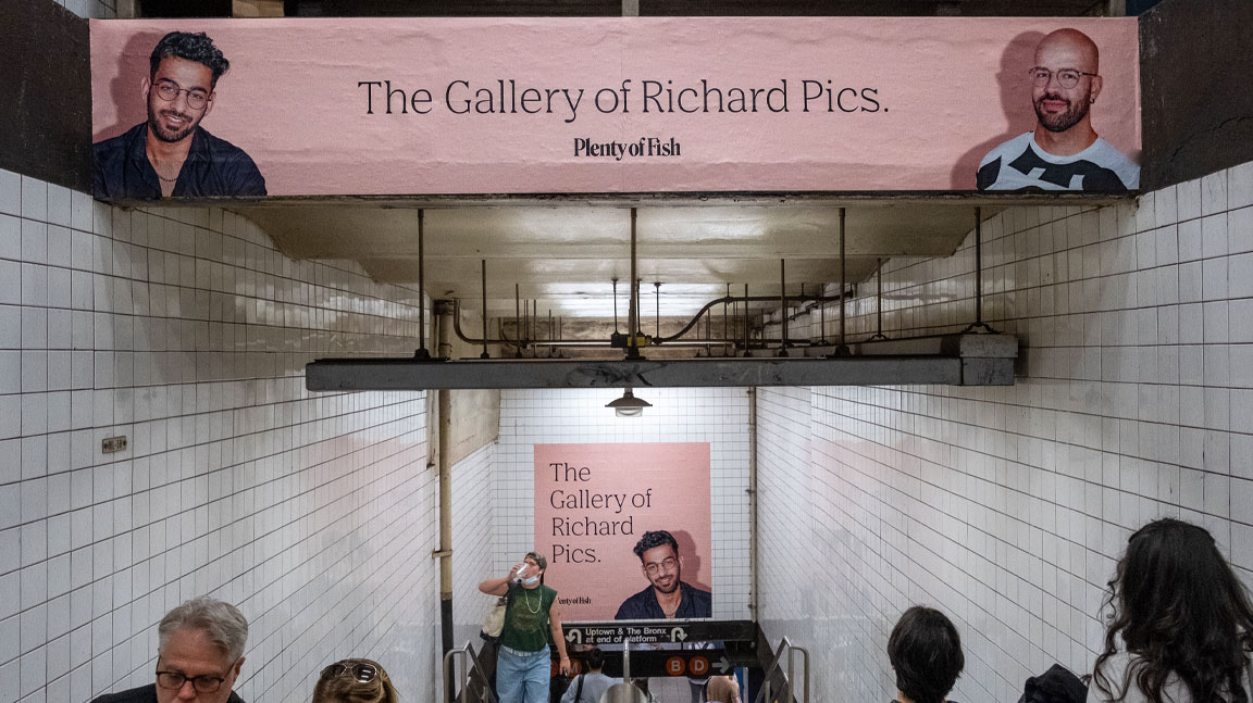 station domination mta transit out of home advertising for plenty of fish in new york city