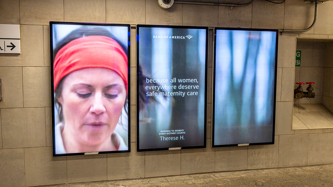Liveboard triptych from Bank of America with Boston Marathon runner Therese H.