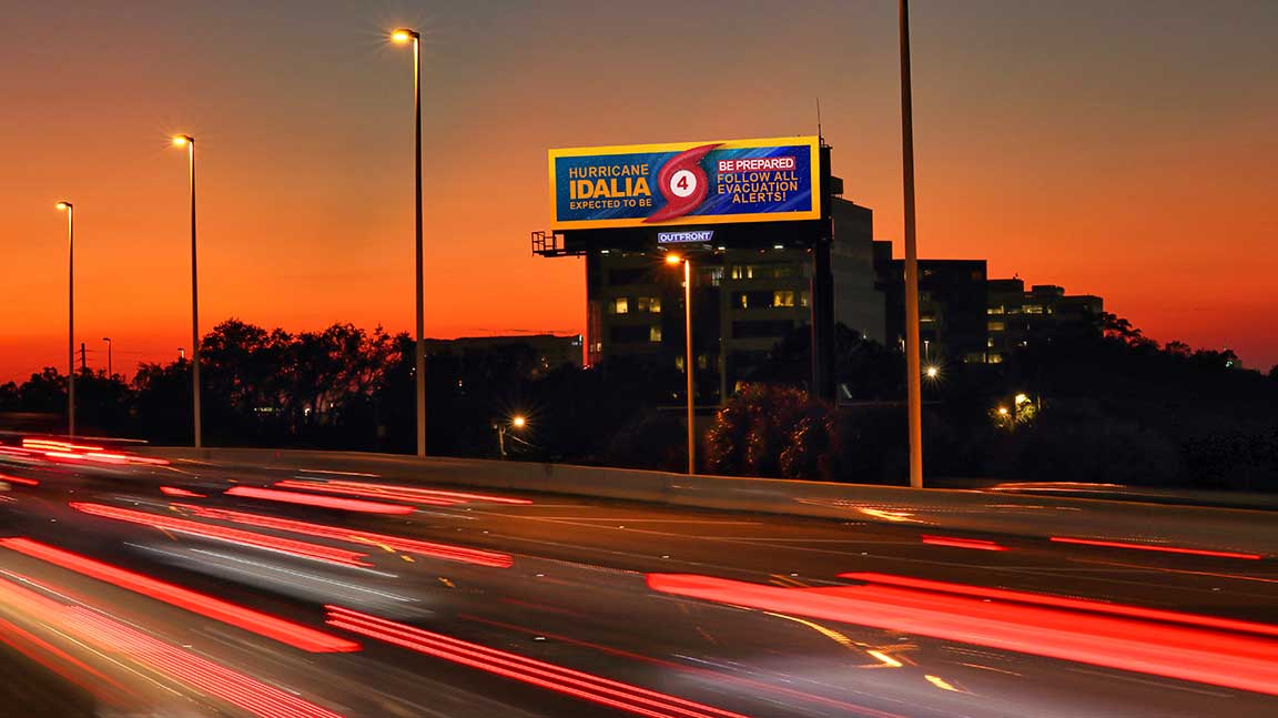 Hurricane Idealia warning digital out of home billboard in Tampa