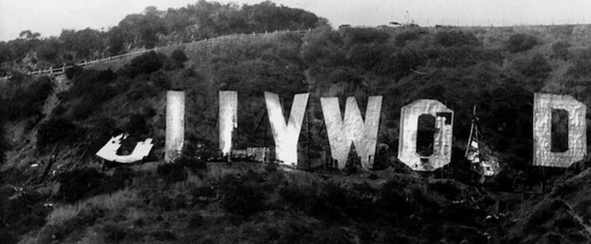 Damaged Hollywood sign in 1978. Photo by Ken Papaleo, courtesy Los Angeles Library Public Collection