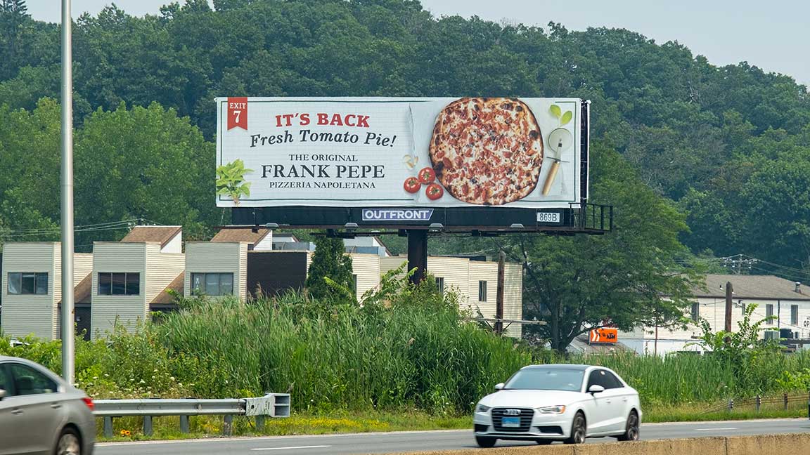 Frank Pepe billboard in Connecticut