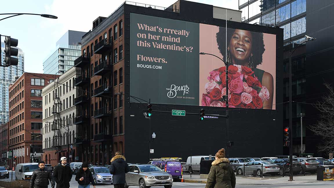 Wallscape billboard advertising for The Bouqs in Chicago