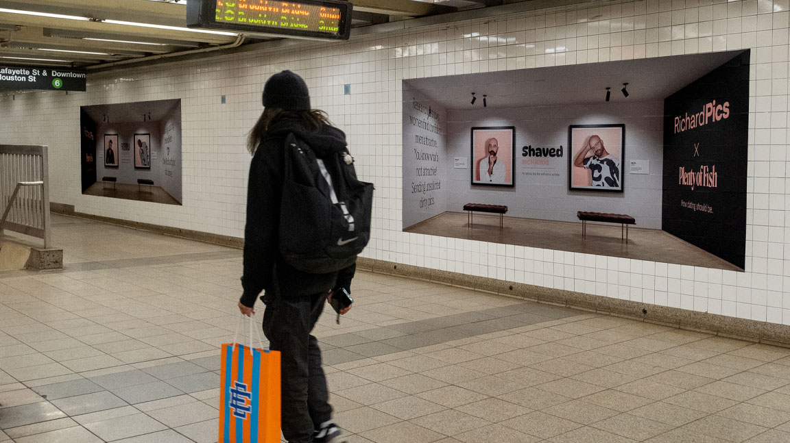 station domination mta transit out of home advertising for plenty of fish in new york city