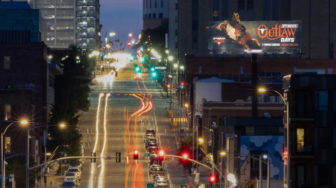 PBR Teams Outlaw Days billboard in Kansas City downtown