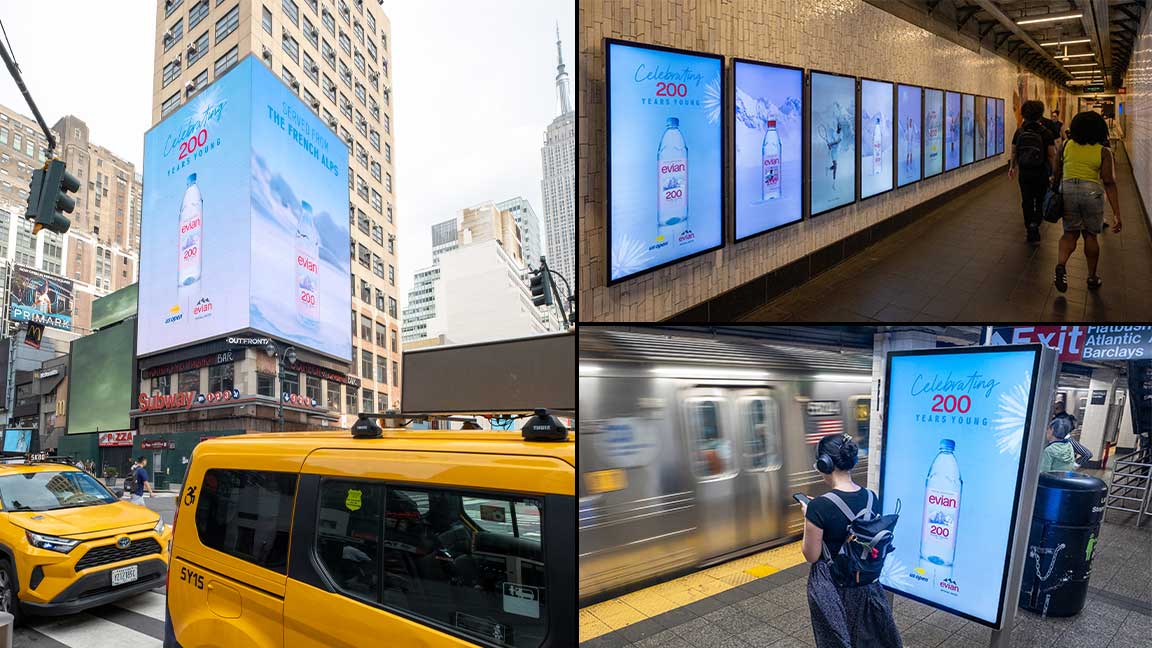 Heineken IRL ads on roadside billboard in Queens and Subway digital Liveboard
