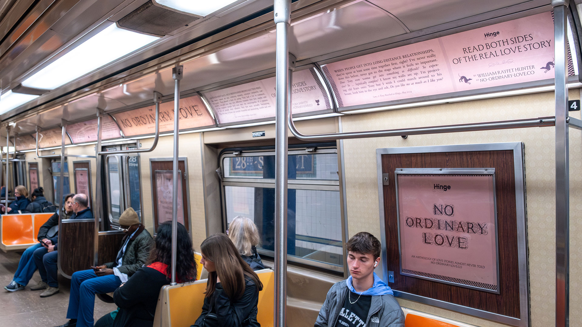 Hinge’s 2025 “No Ordinary Love” campaign on Subway Brand Train