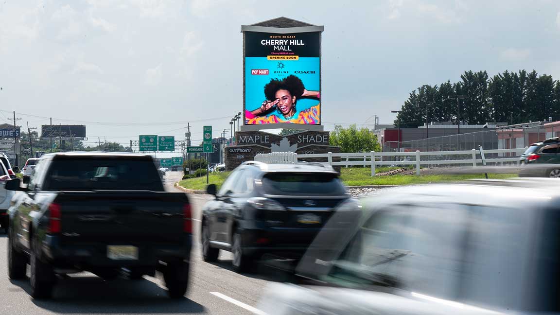 Cherry Hill Mall on digital billboard next to highway