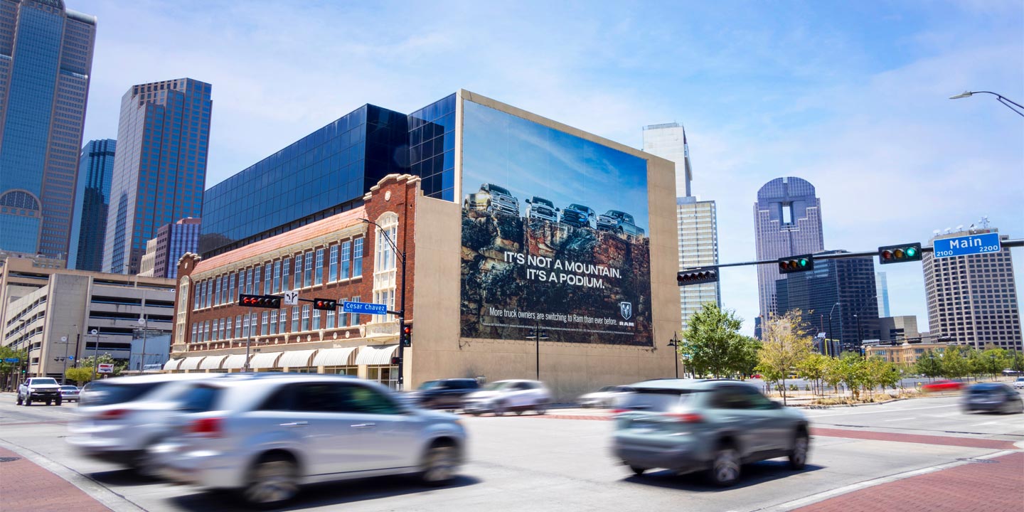 wall out of home advertising in dallas texas for ram
