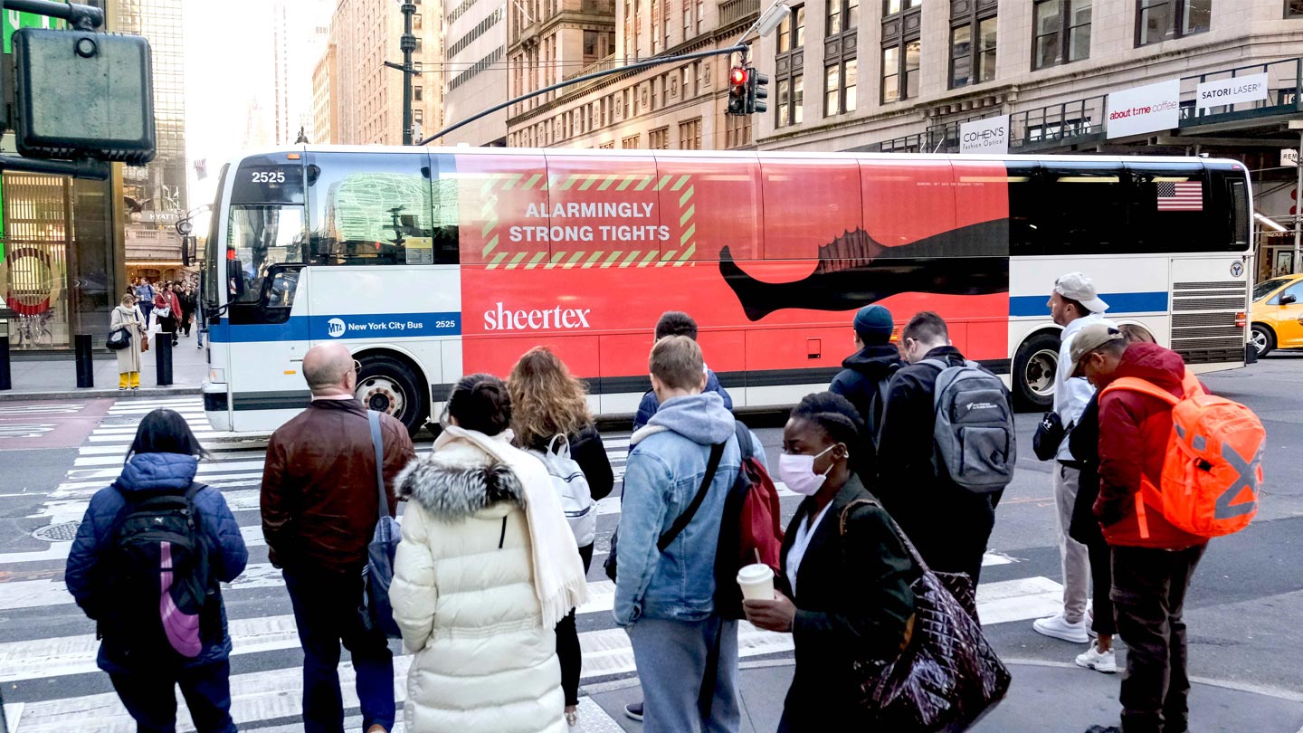 sheertex on mta bus out of home advertising in new york city