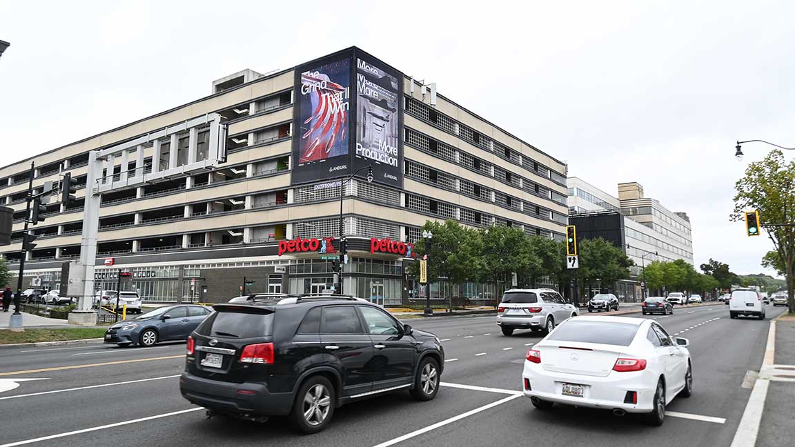 Anduril Industries out of home wallscape advertisement on New York Avenue (US Route 50) in Washington, D.C.