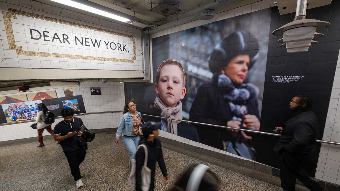 Dear New York exhibition media on ramp to 7 train