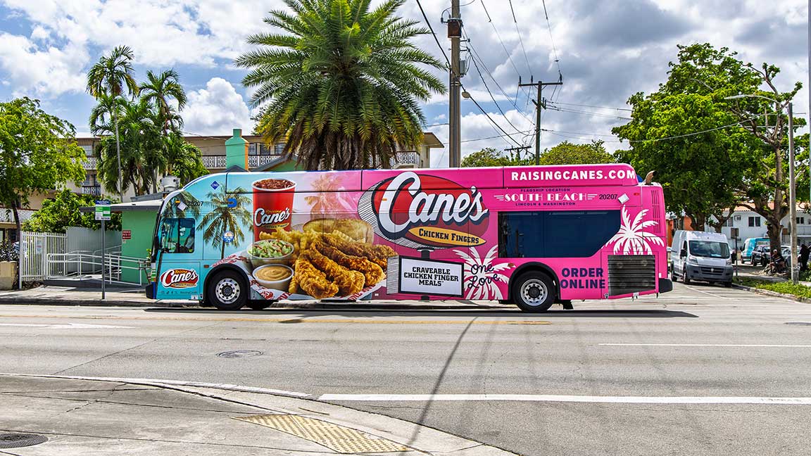 Raising Cane’s bus wrap in Miami