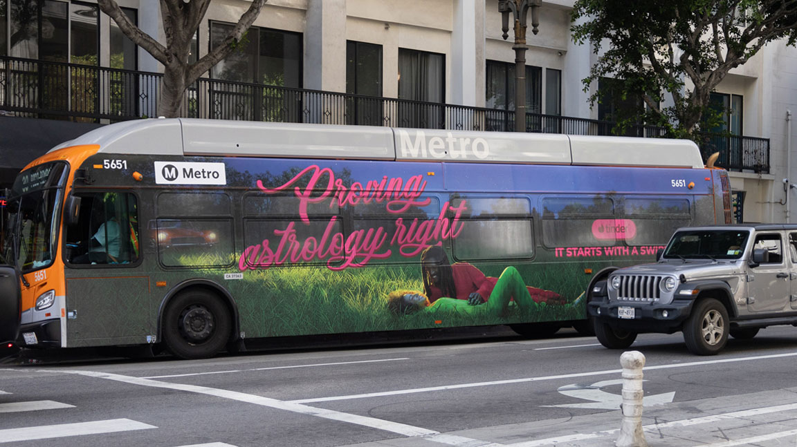 Tinder wrapped bus in Los Angeles
