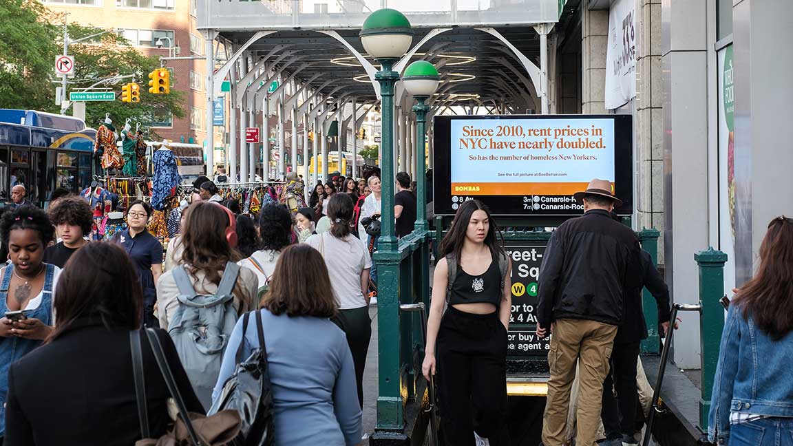 Bombas digital out of home ad on Digital Urban Panel outside NYC subway