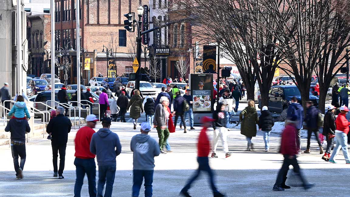 ad for Bourbon Classic on digital kiosk in downtown Louisville 