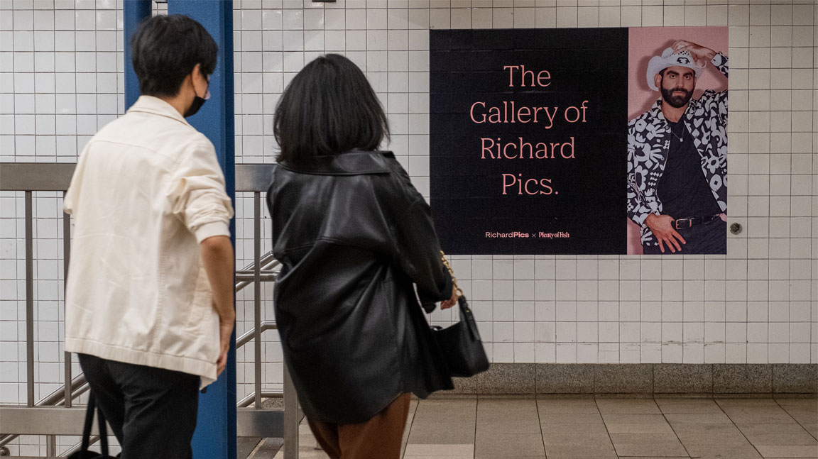 station domination mta transit out of home advertising for plenty of fish in new york city