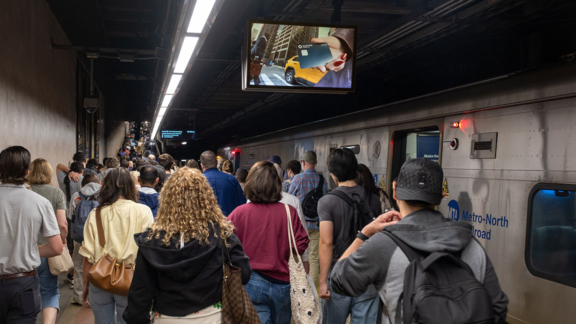 JP Morgan Chase digital ad on Grand Central Terminal Shed Liveboard Network 