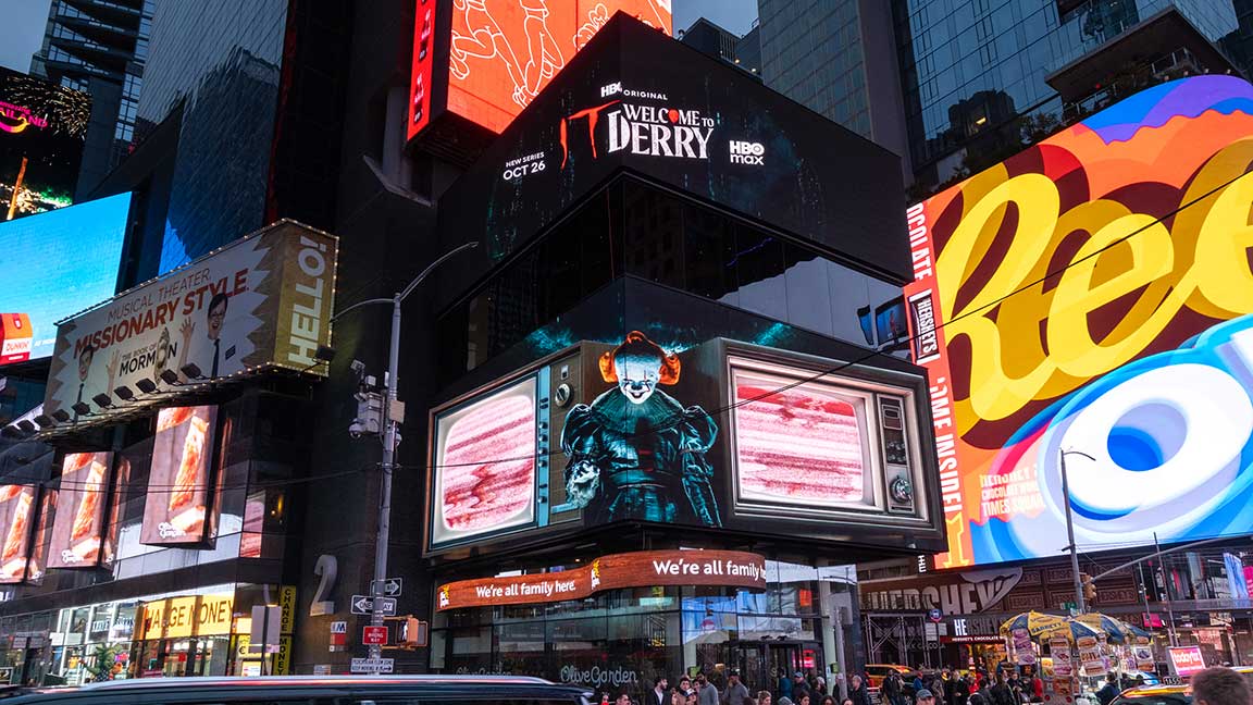 OUTFRONT XScape 3D creative digital out of home ad for HBO’s IT: Welcome to Derry