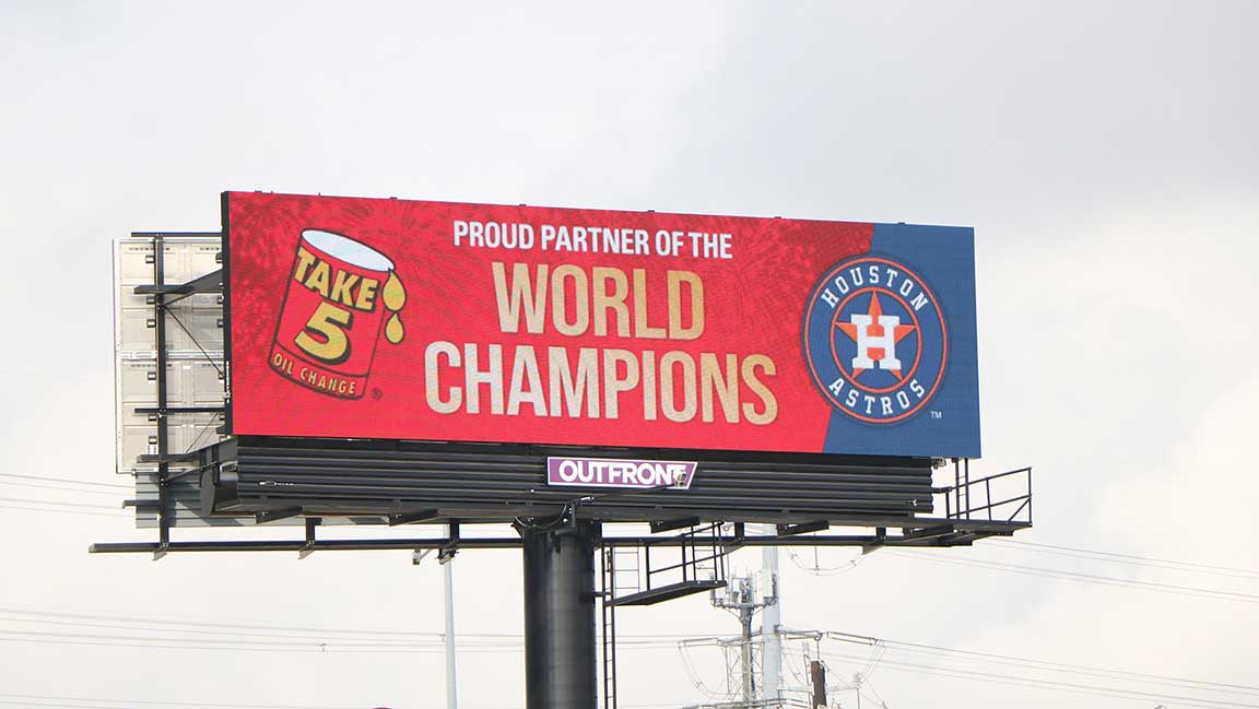 Take 5 Oil digital billboard promoting Houston Astros partnership