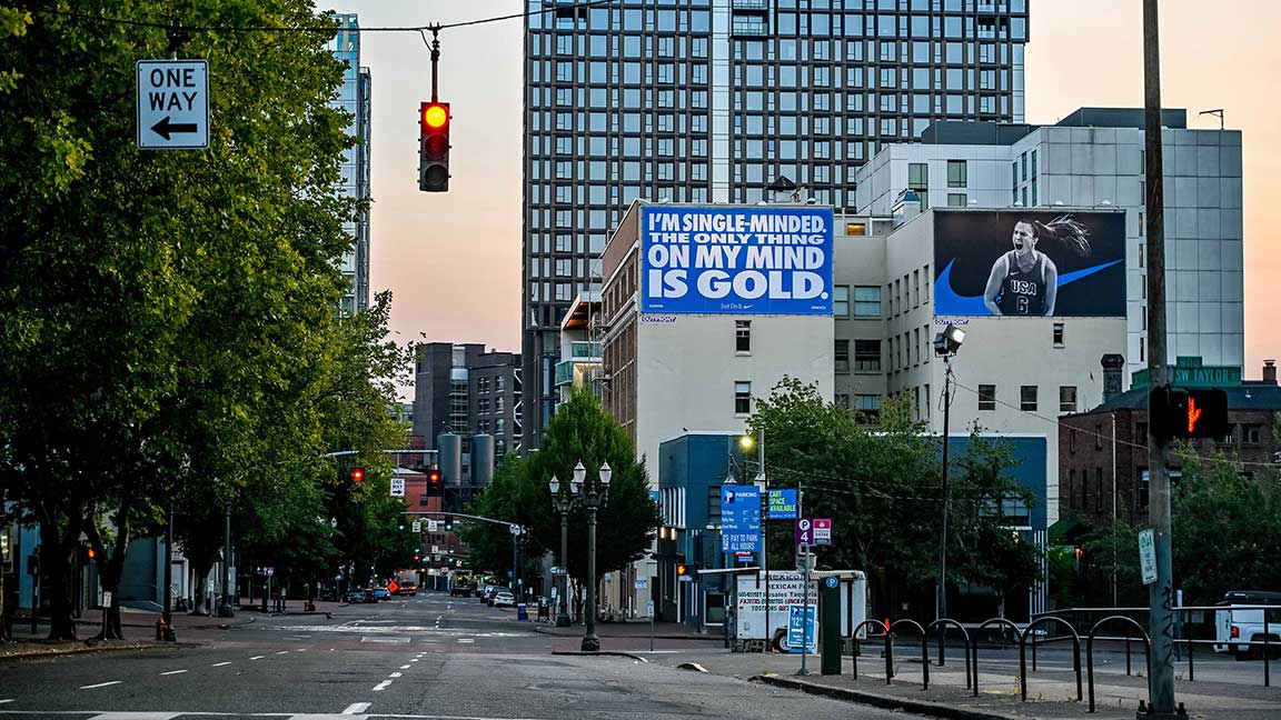 Nike double wallscape in downtown Portland, Oregon
