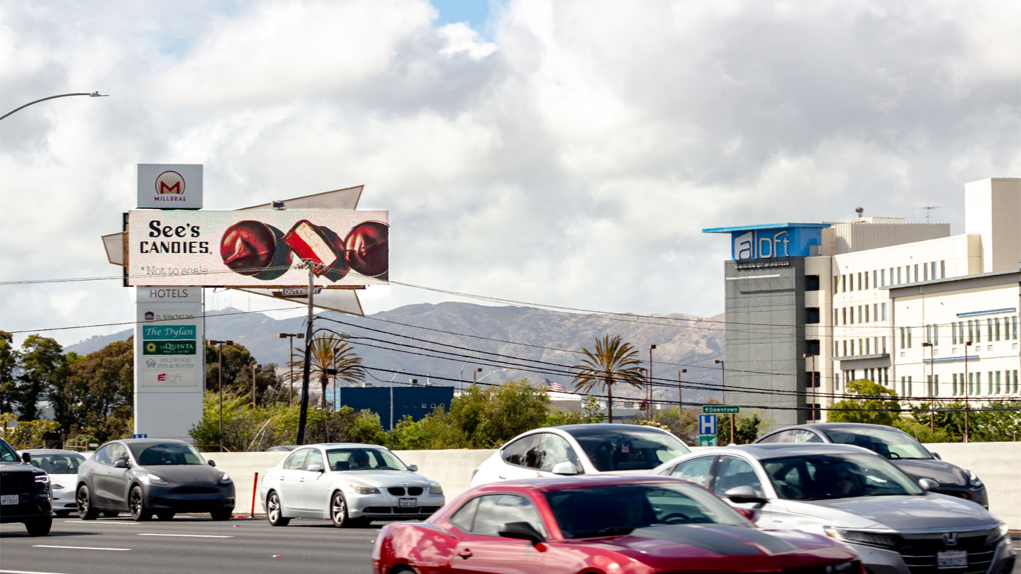 digital billboard highway advertising for sees candies