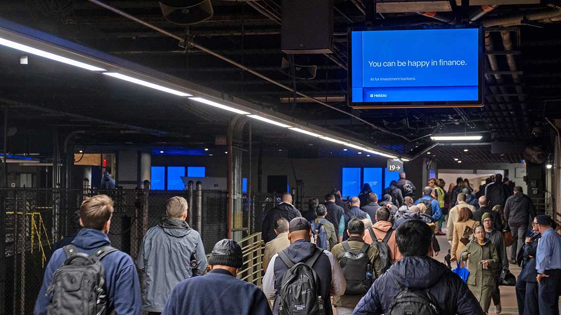 Hebbia.AI campaign on Digital Liveboard Network in Grand Central Terminal