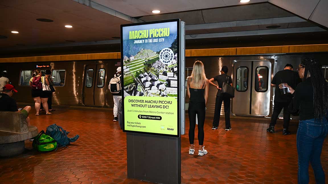 Fever Labs transit ad on Digital Liveboard in WMATA DC Metrorail station with subway train at the platform