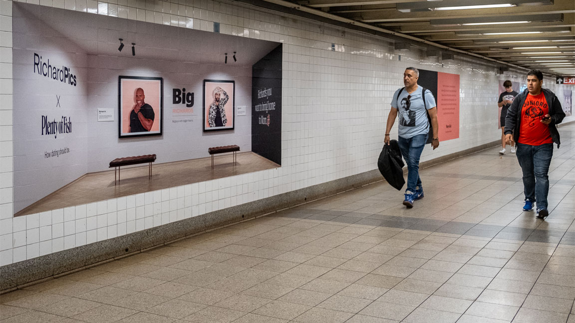station domination mta transit out of home advertising for plenty of fish in new york city