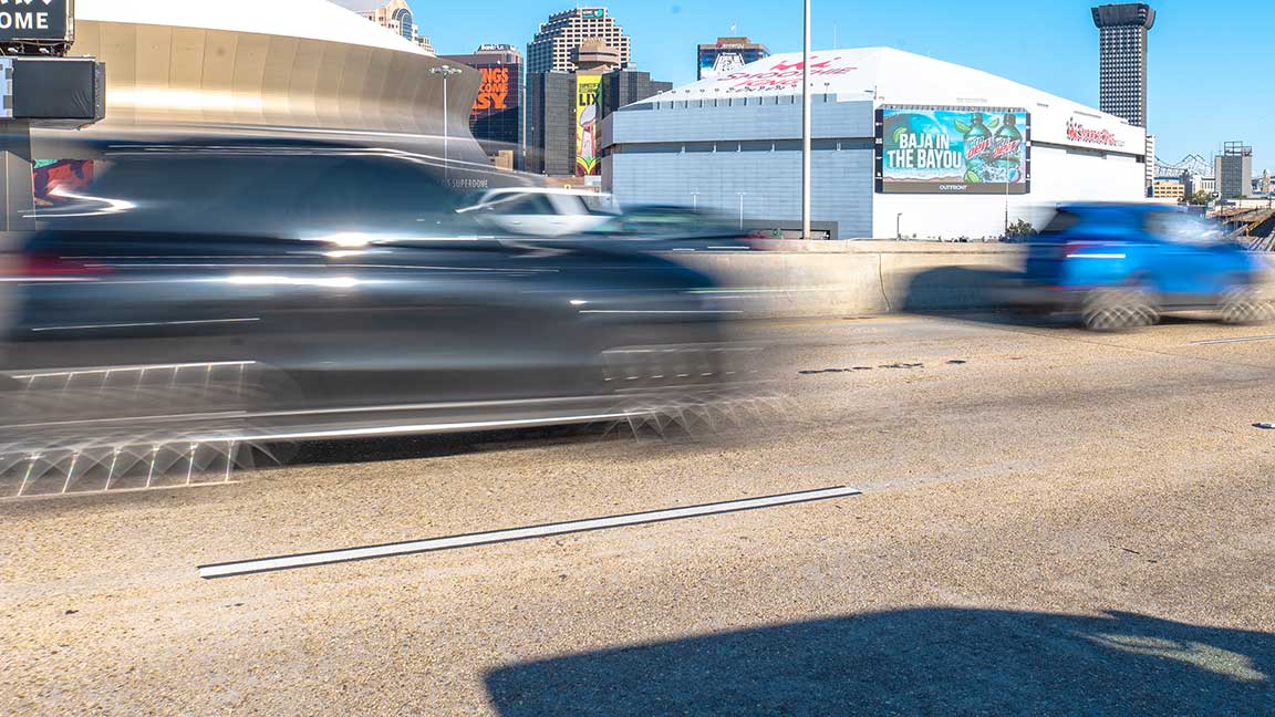Mountain Dew Baja Blast ad on Smoothie King Center in New Orleans for Super Bowl LIX