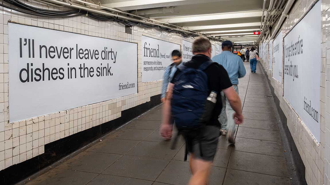 West 4th St Station Domination NYC Subway campaign for Friend AI wearable
