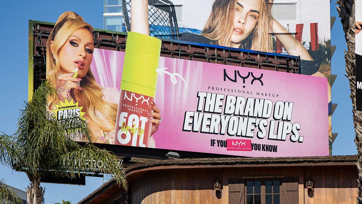 Paris Hilton in Los Angeles billboard advertisement for NYX