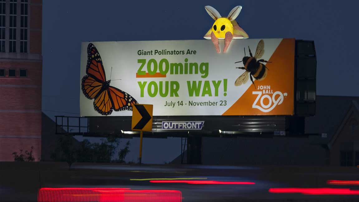 billboard for John Ball Zoo with extension of light-up bee