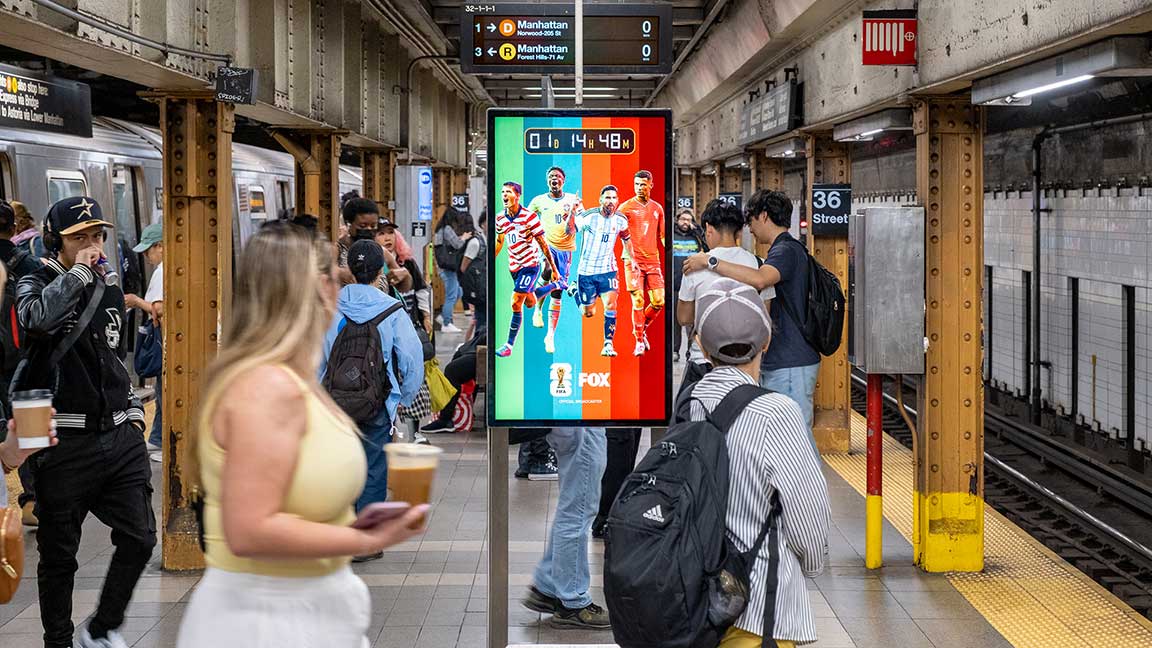FOX Sports dynamic digital liveboard on NYC Subway
