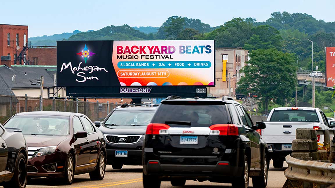 Digital bulletin in Connecticut advertising Mohegan Sun