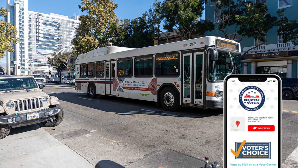 Santa Clara Registrar of Voters Bus King and mobile ad